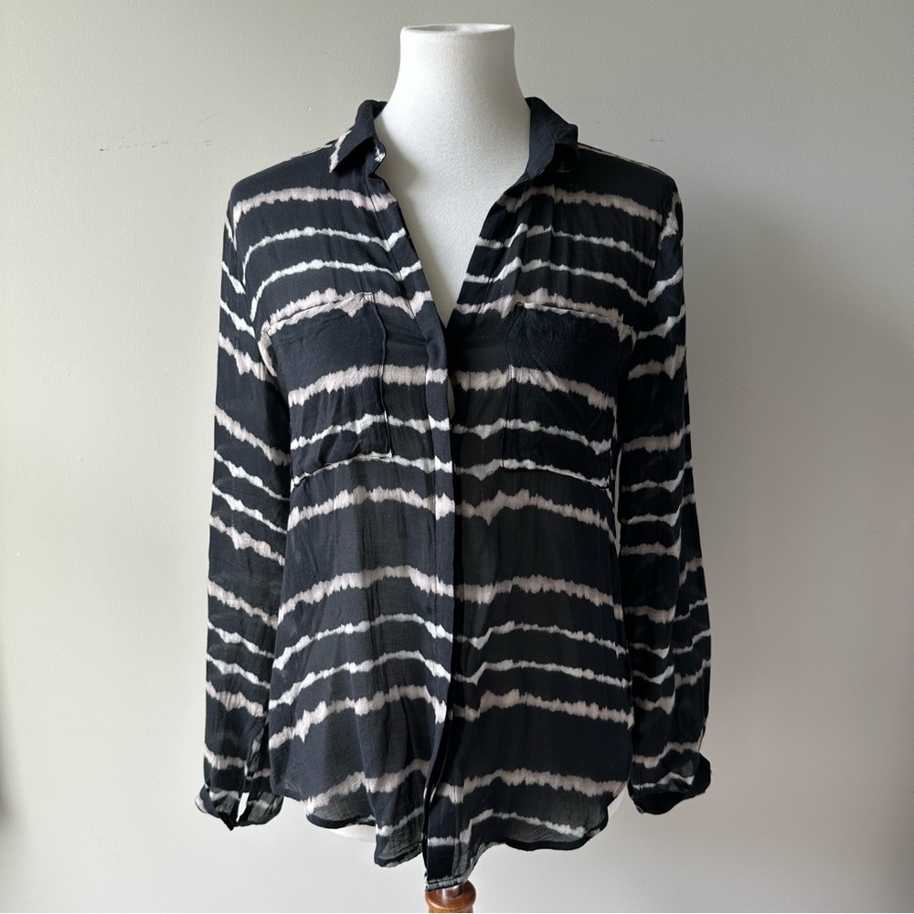 Cloth & Stone Black White Tie Dye Long Sleeve Button Down Collar Shirt XSmall